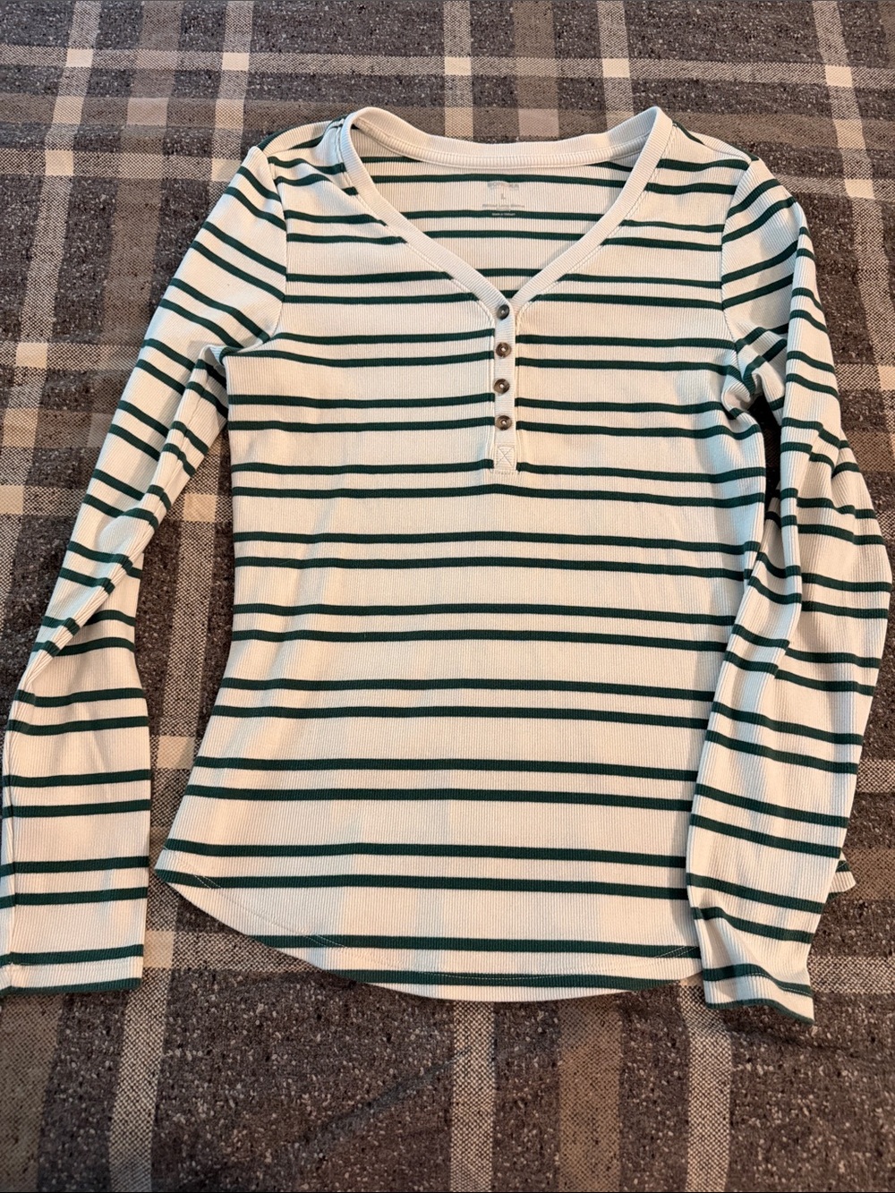 Sonoma Cream and Green Striped Long Sleeve Henley